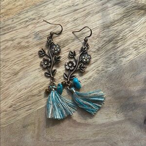 3/$10 Earrings - Bronze Floral Tassel Dangle